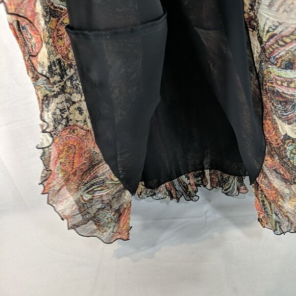 Dana Buchman 100% Silk Maxi Skirt Paisley Orange Multicolor 16 Flowy Ruffle Line - Picture 7 of 10